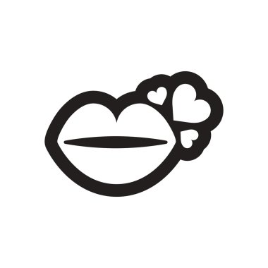 Siyah ve beyaz öpücük kalbinde düz simgesi