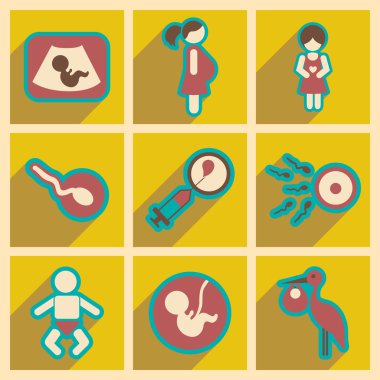 Uzun gölge gebelik ile düz Icons set