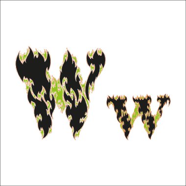 ateşli yazı tipi siyah ve yeşil harf W beyaz arka plan üzerinde