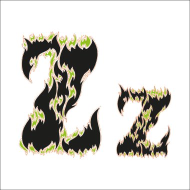 ateşli yazı tipi siyah ve yeşil harf Z beyaz arka plan üzerinde