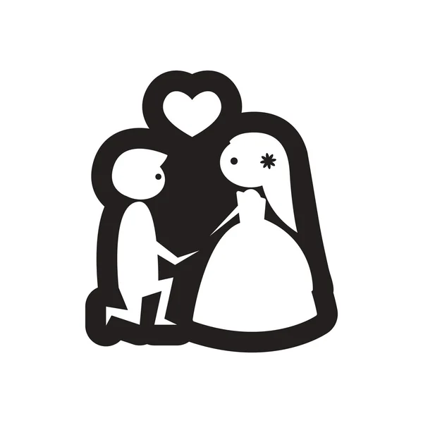 Icono plano en blanco y negro novia y novio — Archivo Imágenes Vectoriales