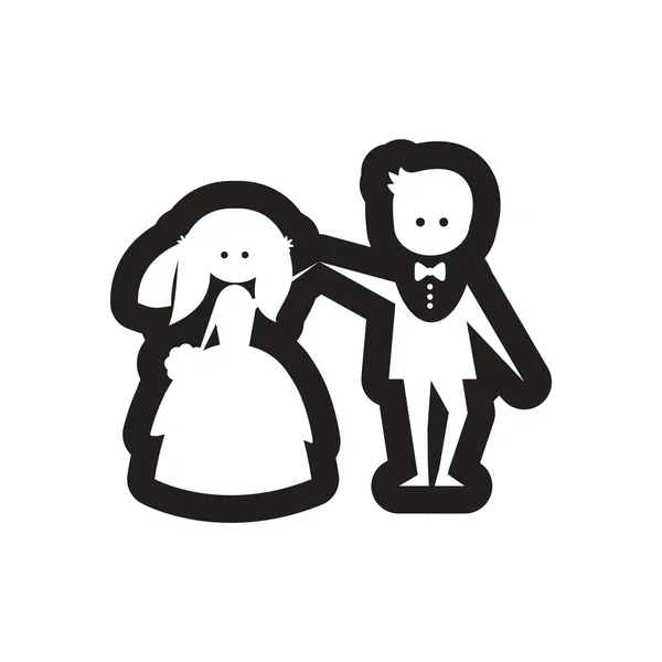 Icono plano en blanco y negro novia y novio — Archivo Imágenes Vectoriales