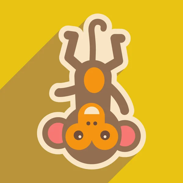 Flache Ikone mit langem Schatten lustiger Affe — Stockvektor