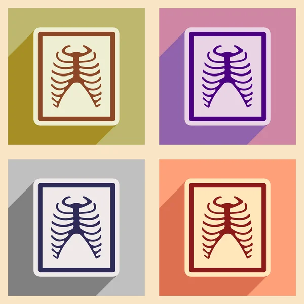 Ikoner för församlingen röntgen revben i platt stil — Stock vektor