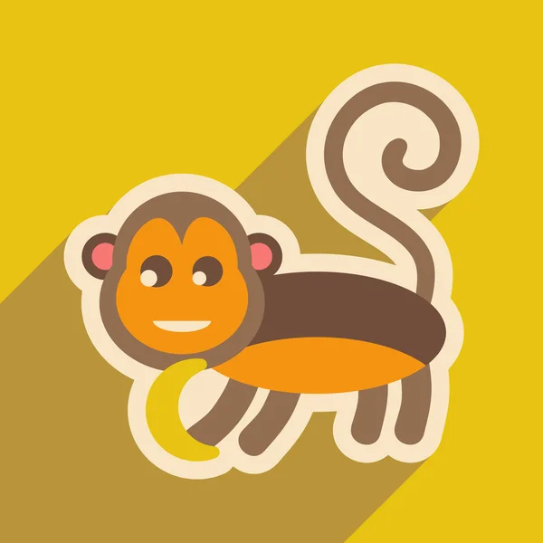 Icono plano con mono de sombra larga con plátanos — Vector de stock