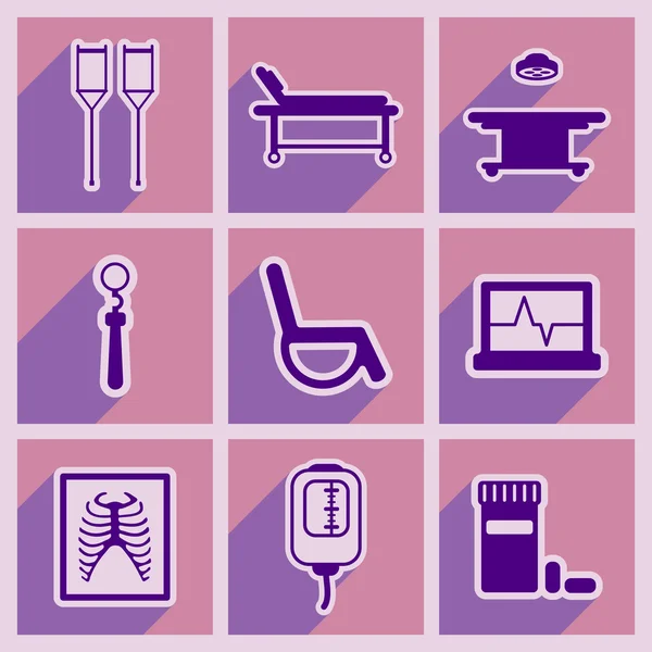 Iconos de montaje médico iconos temáticos en estilo plano — Vector de stock