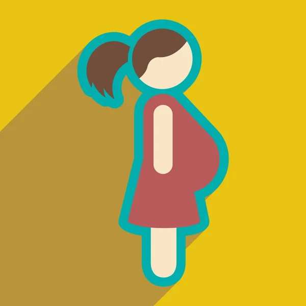 Ploché ikony s dlouhý stín těhotná dívka — Stockový vektor