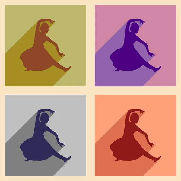 Colección de iconos planos modernos con bailarina india de sombra larga — Vector de stock