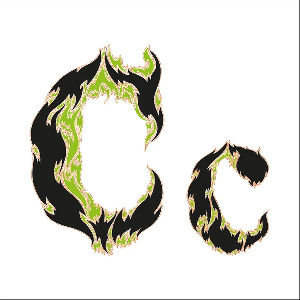 Tüzes font fekete és zöld C betű fehér háttér — Stock Vector