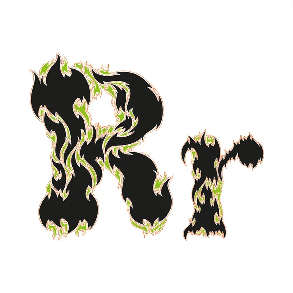 Tüzes font fekete és zöld R betű fehér háttér — Stock Vector