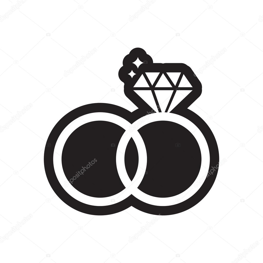 Icono plano en anillos de boda de estilo blanco y negro Vector de