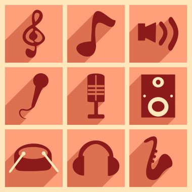 Uzun gölge müzik ile düz simgeler kümesi