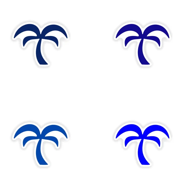 Derleme gerçekçi etiket tasarım kağıt üzerinde ağaçlar palms — Stok Vektör