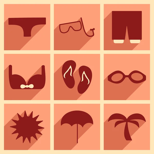 Conjunto de iconos planos con sombra larga de verano — Archivo Imágenes Vectoriales
