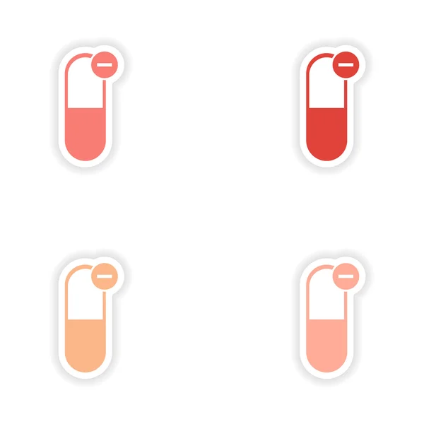 Vergadering realistische sticker ontwerp op papier pillen capsules — Stockvector