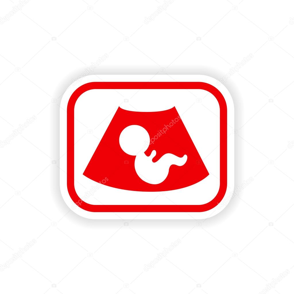 paper sticker on white background baby ultrasound