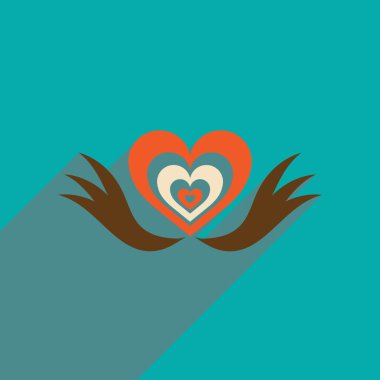 Uzun gölge kalp kanatları ile düz web simgesi