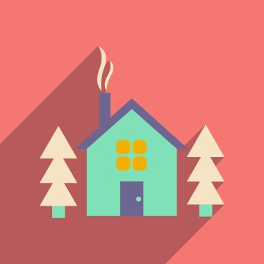 Orman uzun gölge evde düz web simgesi