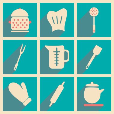 Düz gölge kavramı ve mobil uygulama mutfak eşyaları ile