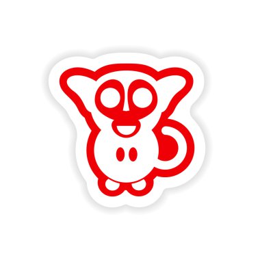 Kağıt etiket beyaz arka plan üzerinde küçük maymun