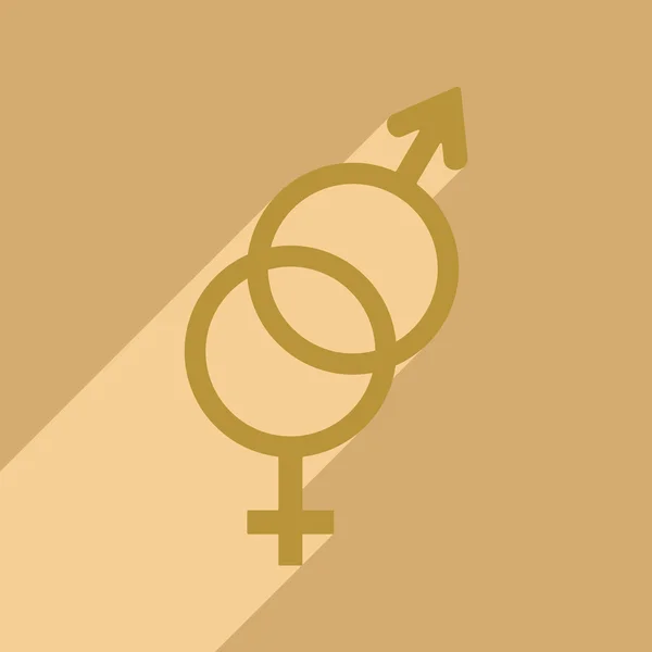 Plochá s ikonou stín a mobilní aplikace rovnost pohlaví — Stockový vektor