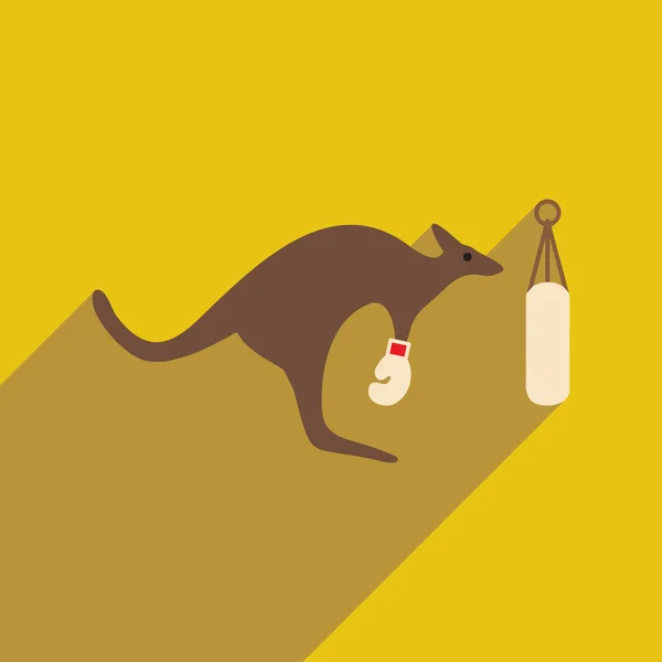 Icône plate avec longue ombre kangourou boxer — Image vectorielle