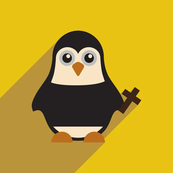Flache Ikone mit langem Schatten-Pinguin-Cartoon — Stockvektor