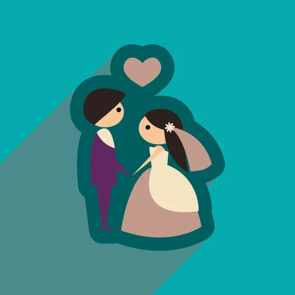 Icono web plano con novia de sombra larga y novio — Vector de stock