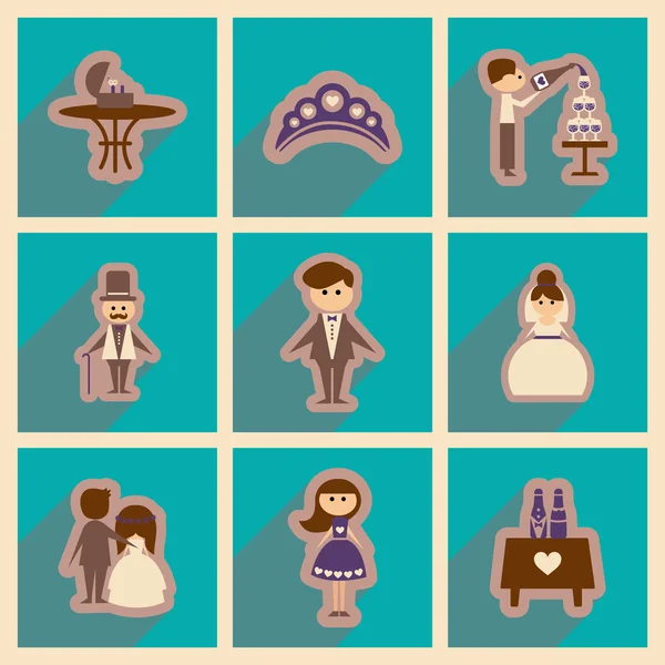 Conjunto de iconos web planos con boda de sombra larga — Archivo Imágenes Vectoriales