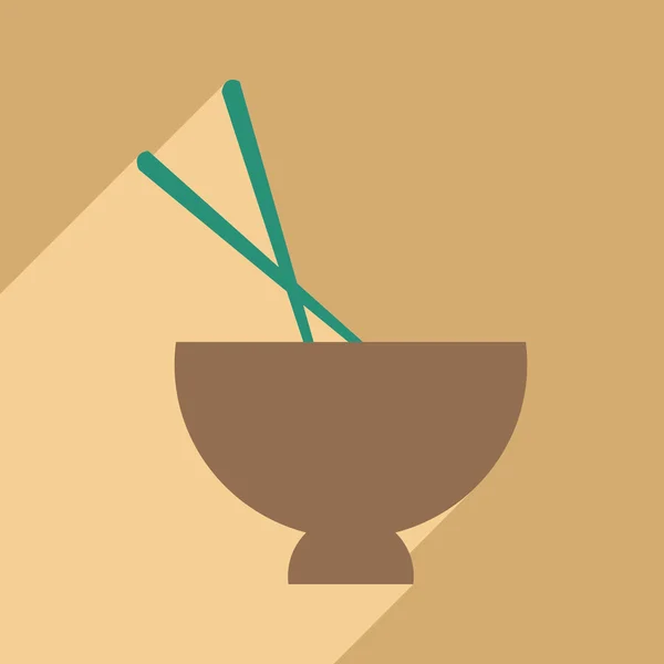 Плоская с теневой иконой и мобильной миской супа — стоковый вектор