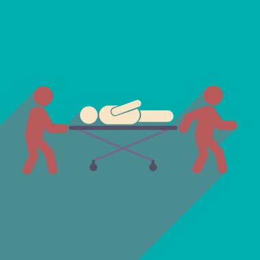 Uzun gölge hasta sedye üzerinde modern düz simgesi