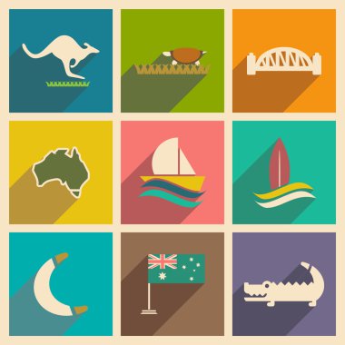 Uzun gölge Avustralya ile düz simgeler kümesi