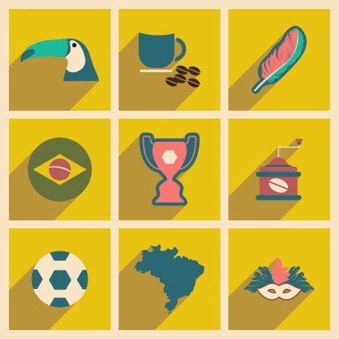 Uzun gölge Brezilya ile düz simgeler kümesi