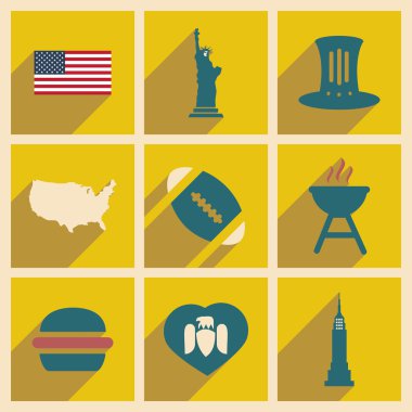 Uzun gölge Amerikan ile düz simgeler kümesi