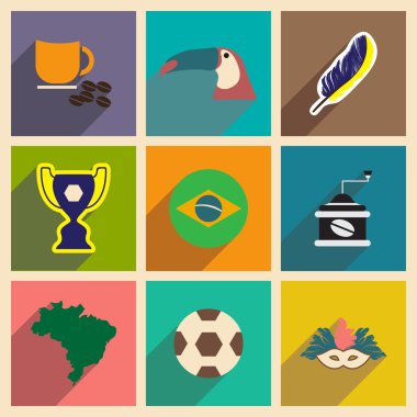 Uzun gölge Brezilya ile düz simgeler kümesi