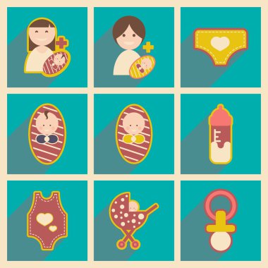Modern düz simgeler koleksiyonu uzun gölge babys ile