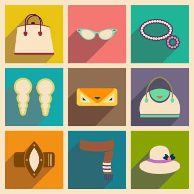 Modern düz simgeler koleksiyonu gölge moda ile vektör