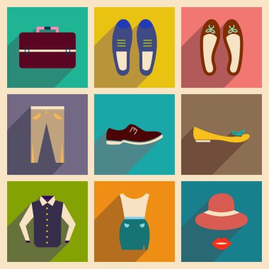 Modern düz simgeler koleksiyonu gölge moda ile vektör