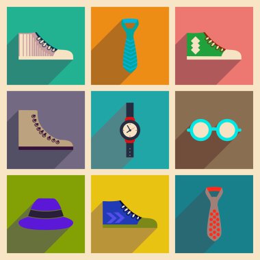 Modern düz simgeler vektör gölge Hipster koleksiyonuyla giyim