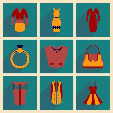 Uzun gölge giysileri ile düz simgeler kavramı