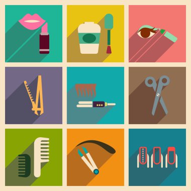 Modern düz simgeler koleksiyonu gölge kozmetik ile vektör