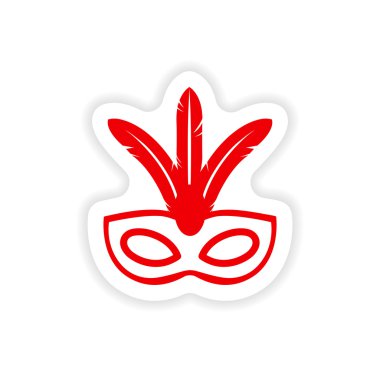 Beyaz arka plan karnaval maskesi bulunan şık kağıt etiket