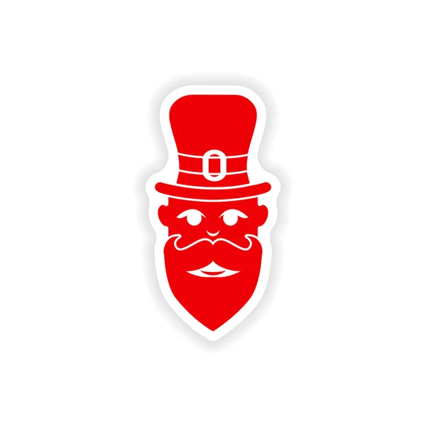 Stylish paper sticker on white background man hat beard — Stock Vector