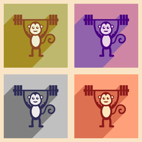 Begreppet platt ikoner med långa skugga monkey cartoon — Stock vektor
