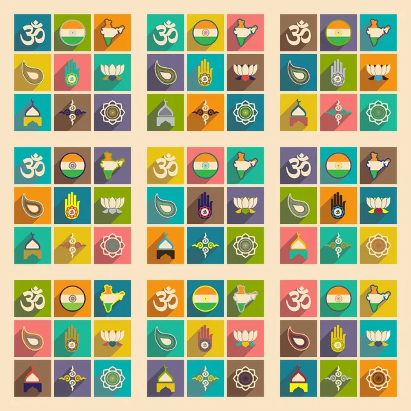 Moderní ploché ikony kolekce s dlouhou stínu Indie — Stockový vektor