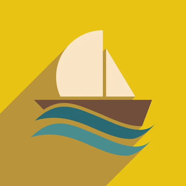 Icono plano con velero largo barco sombra — Vector de stock