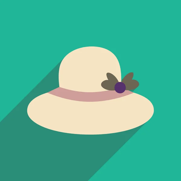 Icône plate avec chapeau femme longue ombre — Image vectorielle