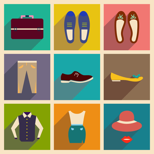 Modern flat icons vector collection with shadow fashion