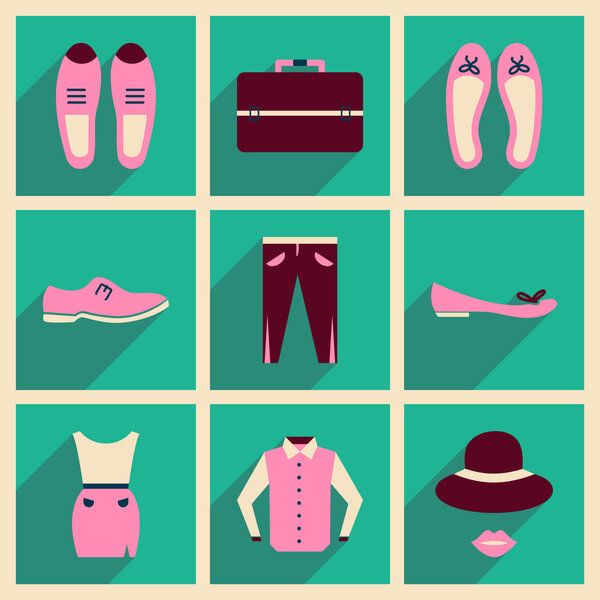 Modern flat icons vector collection with shadow fashion