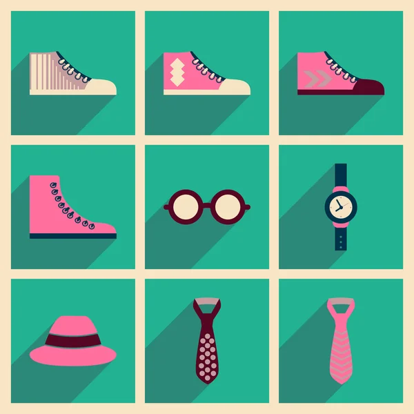 Modern flat icons vector collection with shadow Hipster clothing — Stock Vector